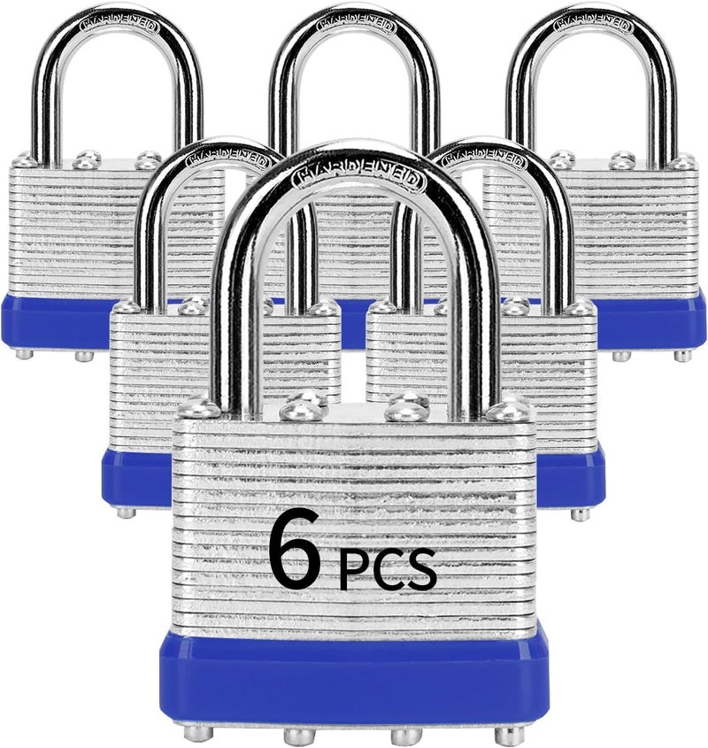 SQYN Padlocks with Same Key, 6 Pcs Laminated Keyed Padlock (1-9/16", 40mm), Keyed Alike Locks, Normal Shackle, for Storage Locker, Hasp Latch, Toolbox, Sheds - Image 1